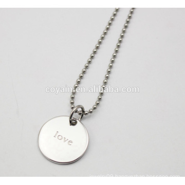 Stainless Steel Engraved Love Round Pendant Lovers Jewelry Necklace